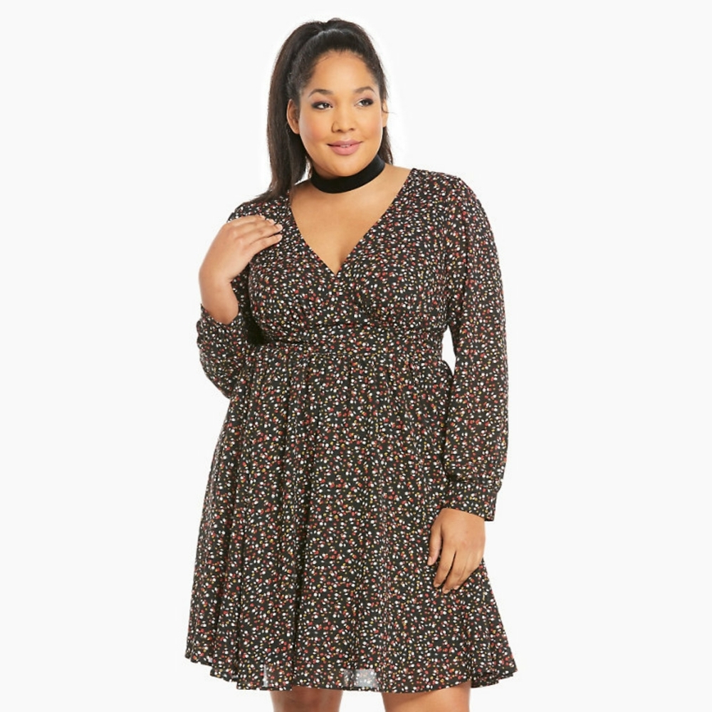 Torrid Floral Print Deep V Georgette Skater Dress